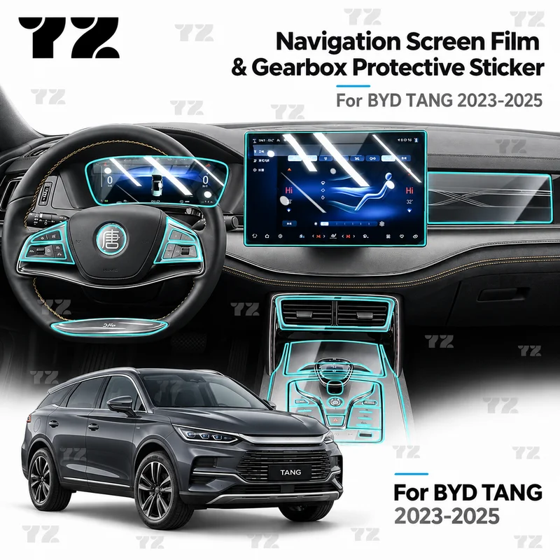 YZ TPU Navigation Screen Film and Gearbox Protective Sticker For BYD TANG EV DM I 2023-2025 Anti-Scratch Interior Accessories