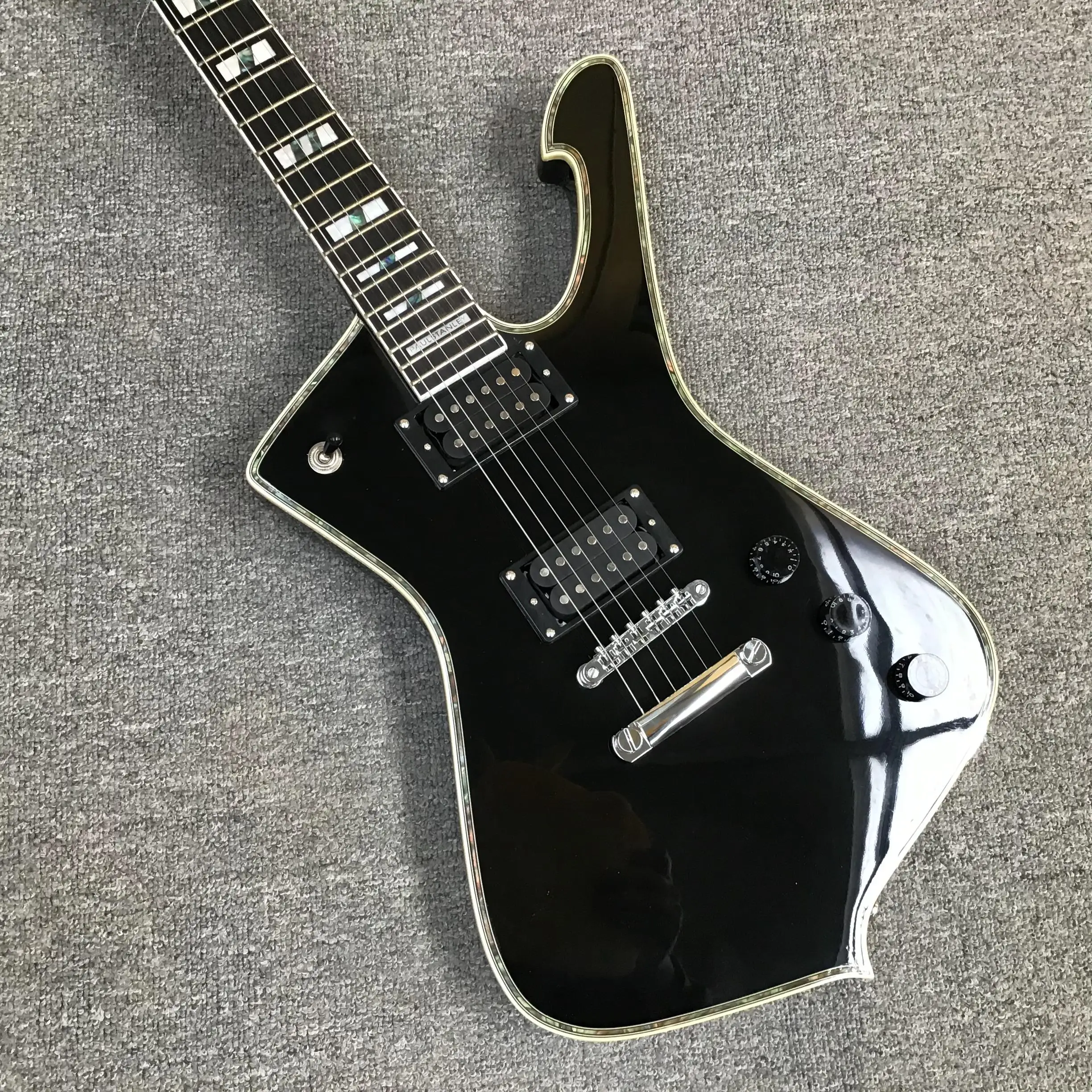 Black Offset Electric Guitar, Multi-Layer Abalone Binding, HH High-Gain Pickups, Chrome Fixed Bridge, Block Inlays, 22 Frets