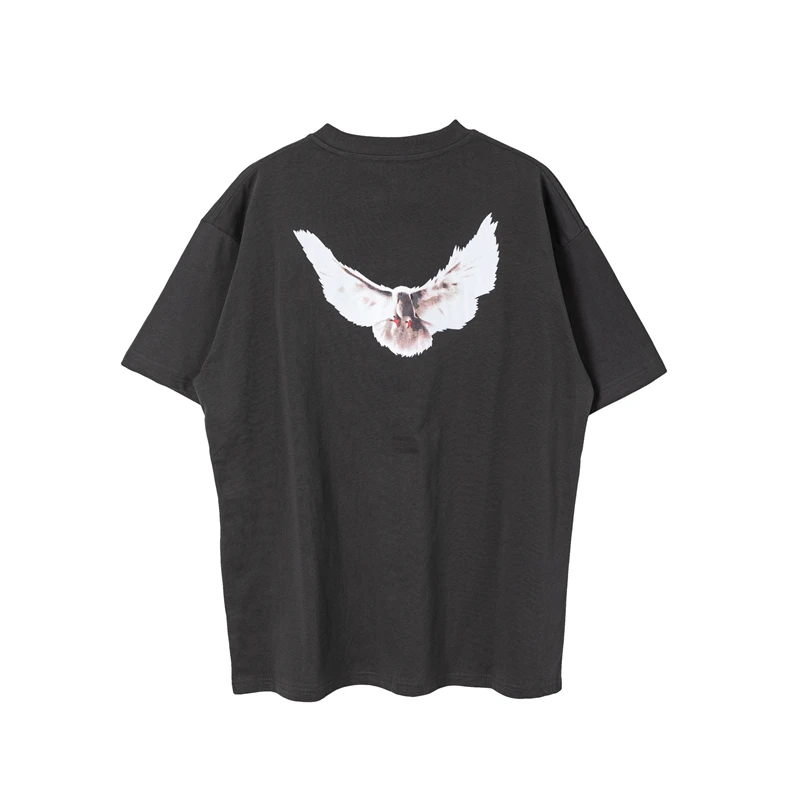 Summer YZY High Street Kanye West Peace Dove Print Hip Hop Loose Casual Short Sleeve Street Clothing Pure Cotton Vintage T-shirt