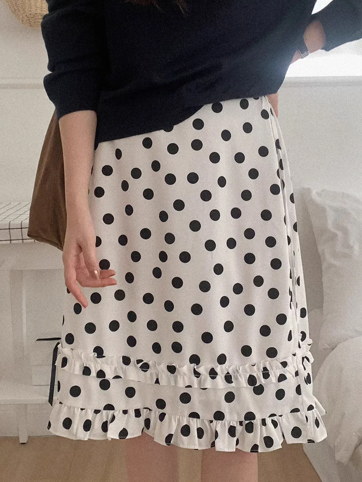 

Юбка Gagarich 2026 в французском стиле с кружевными вставками и принтом в горошек, женская, весенняя, новая, винтажная, на бретельках