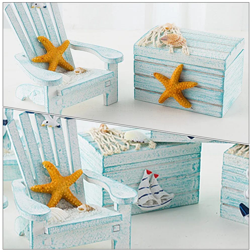 

1 set 1 Set Mini Beach Chair Ornaments Wooden Mediterranean Style Home Decor For Bookshelf Desk Room Accessory Party
