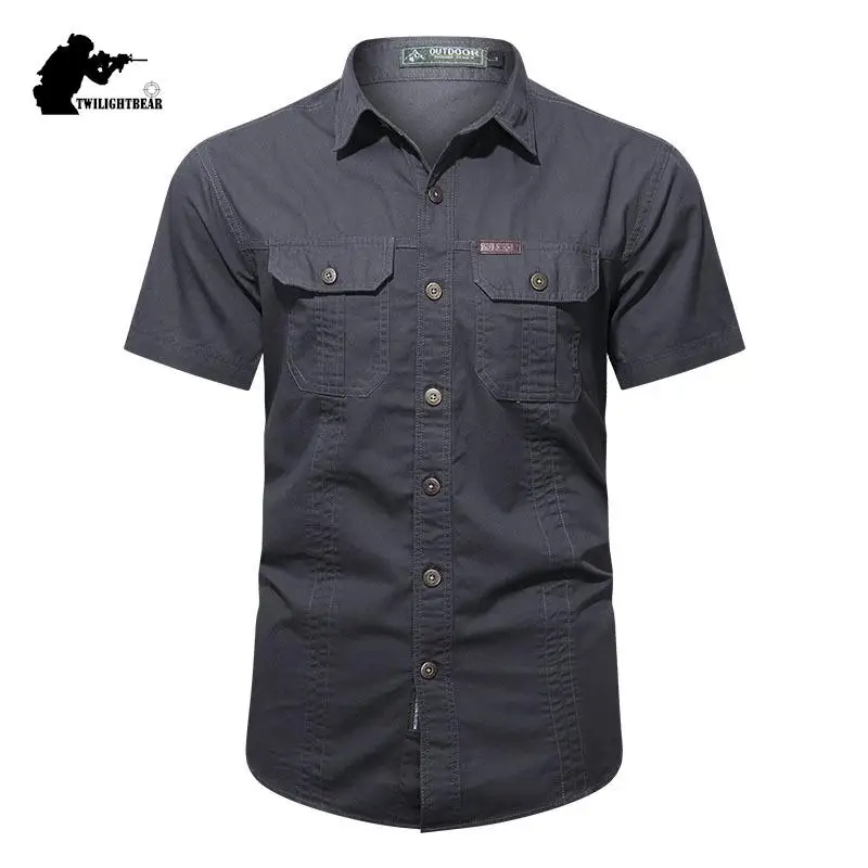 

Summer Men's Casual Shirt Oversized 5XL Streetwear Pure Cotton Short Sleeve Tooling Shirts Men Clothing Leisure Shirt A2F8808