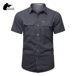 Summer Men's Casual Shirt Oversized 5XL Streetwear Pure Cotton Short Sleeve Tooling Shirts Men Clothing Leisure Shirt A2F8808