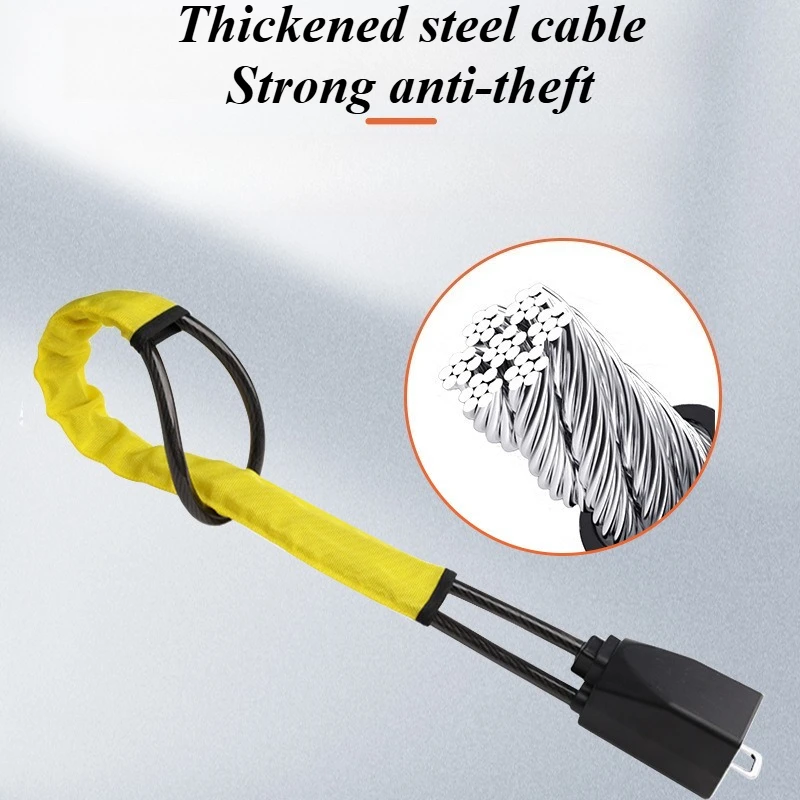 For Universal Car Multi-Function Steering Wheel Lock with Retractable Steel Cable Seat Belt Buckle Lock Anti-Theft Security