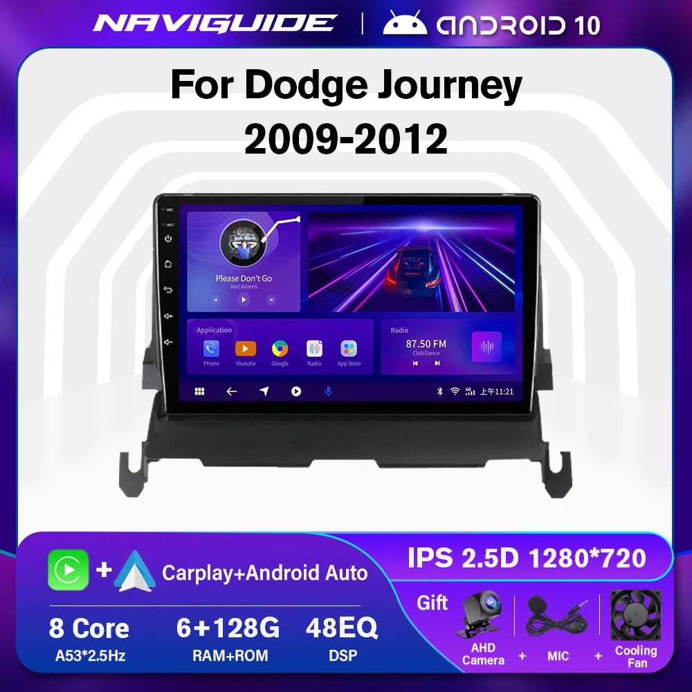 NAVIGUIDE P1 Android10 4G/WIFI Car Radio For Dodge Journey 2009-2012 Carplay Autoradio Stereo Multimedia Player Headunit GPS BT