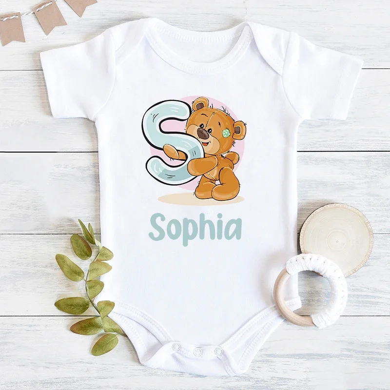 Body personalizado para recém-nascidos, roupa fofa de urso para meninas, nome personalizado, desenho animado, macacão casual para bebês, presente