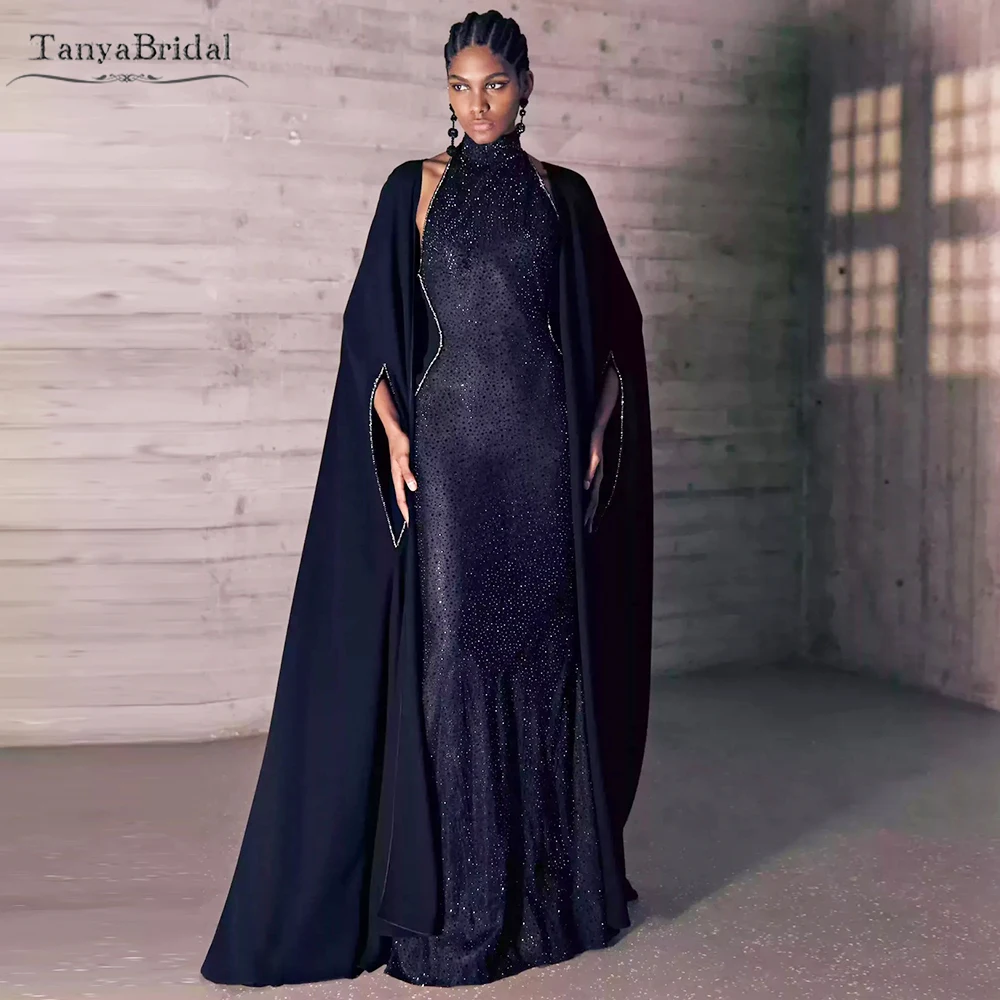 

Black Soft Satin Cape With Beads Sleeve Hole ,Floor Length Elegant Jacket ,Women Fashion Coat DJ309