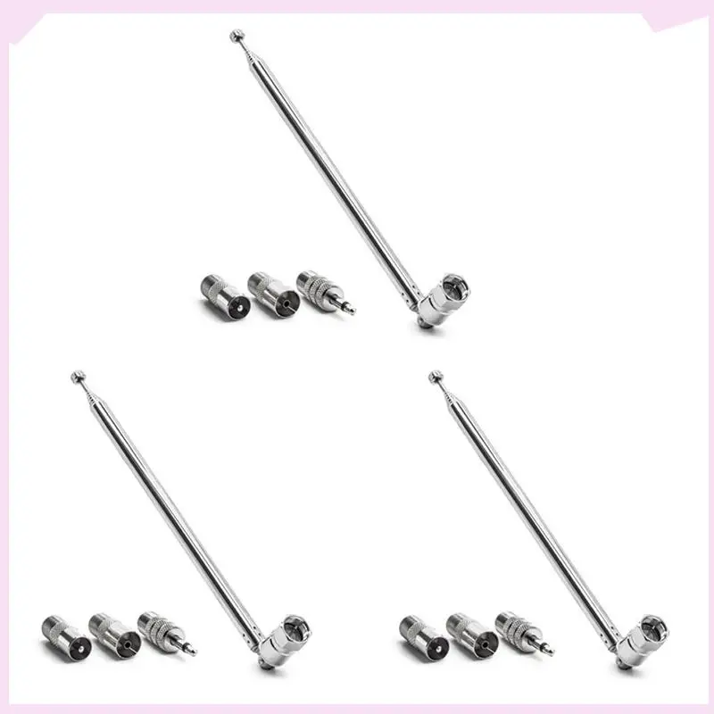 B24B 3X Rod Antenna 3.5Mm Adapter FM Radio Antenna Replacement Telescopic Screw F Type Male Plug Connector AV Stereo Receiver