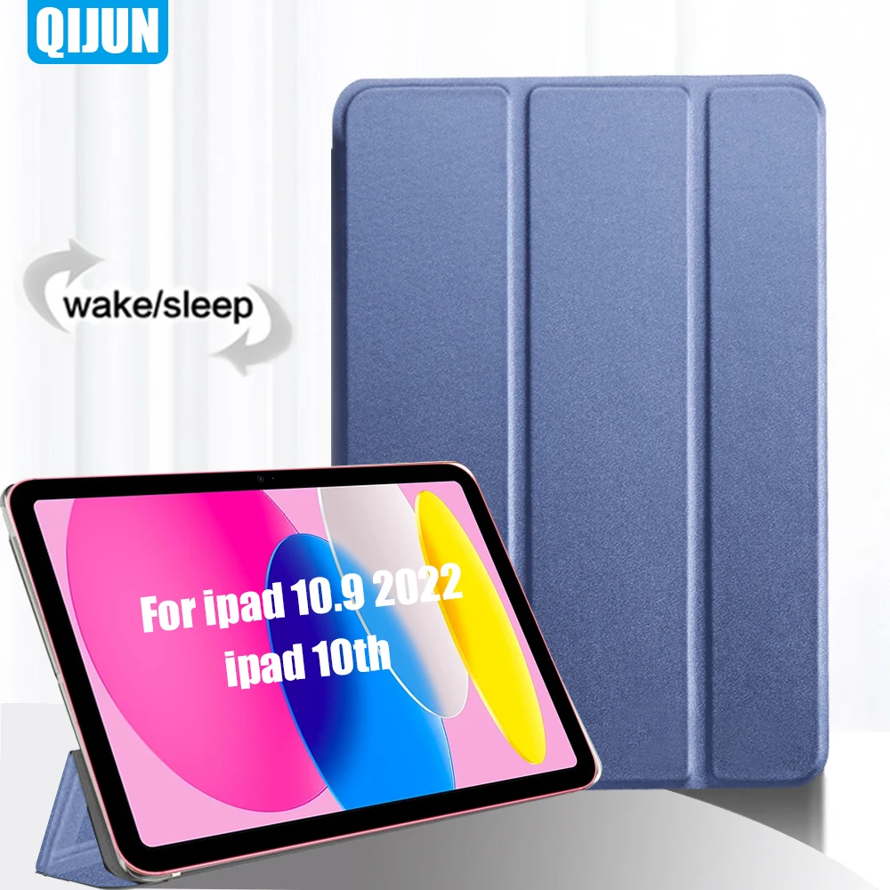 

Tablet case for Apple ipad 10.9" 2022 10th New Smart sleep wake Tri-fold Full Protective flip leather cover stand A2757 A2777