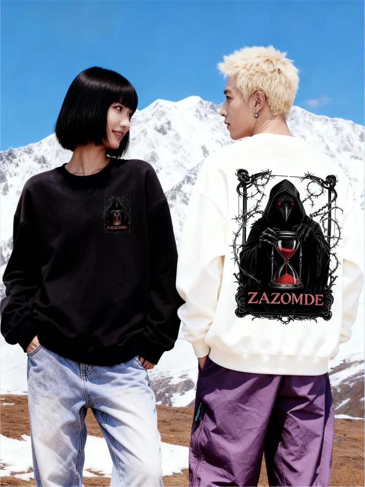 ZAZOMDE Steampunk القوطية للجنسين البلوز خمر الميكانيكية الغراب عقارب الساعة والعتاد طباعة مزيج القطن Crewneck الخريف الشتاء