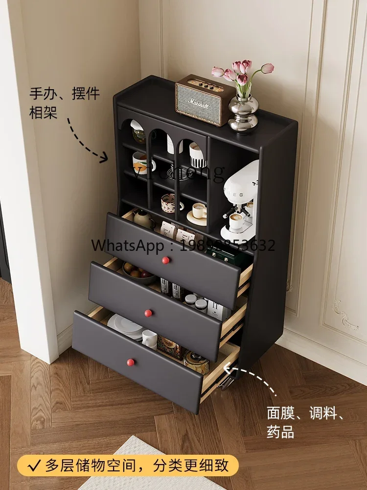 Side Cabinet Light Luxury Solid Wood Living Room Small Vertical Cabinet Storage Room Bedside Table Alternative Storage Rack