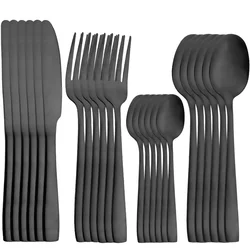 24Pcs Dinnerware Sets Black Stainless Steel Tableware Set WesternKnife Forks Tea Spoons Cutlery Fork Flatware Matte Kitchen