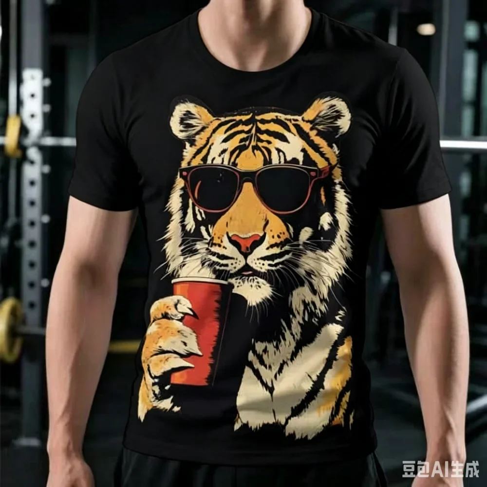 3D Printed Roaring Tiger Animal T-Shirt For Men Wildlifes Graphic Short Sleeve Tees Summer Casual Street Top Round Neck T Shirts