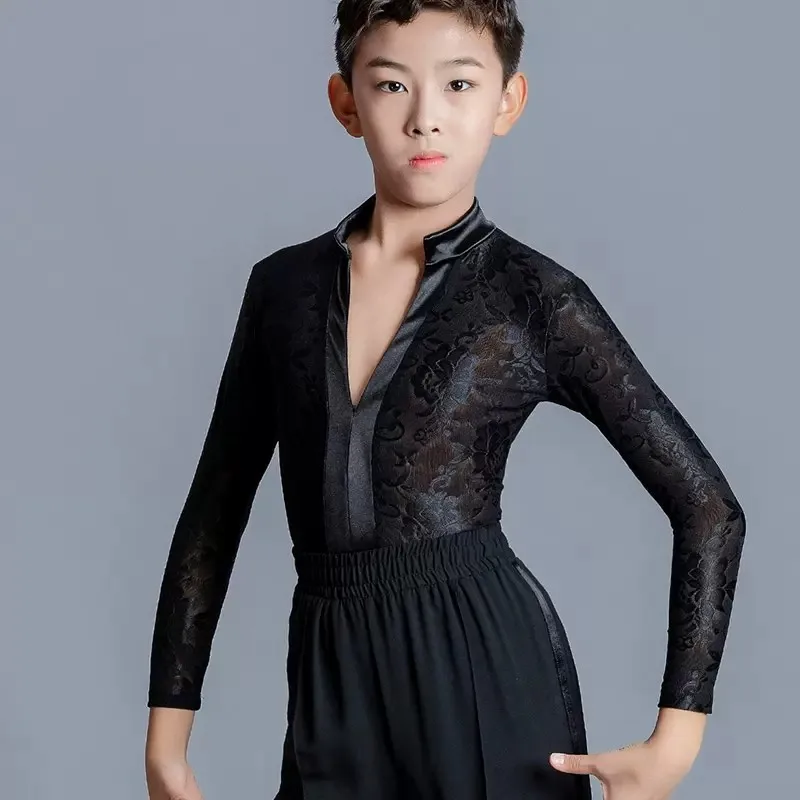 Latin Dance Top Kids Short Sleeve Boys Latin Dancing Shirts Salsa Tango Cha Cha Competition Boys Performance Dancewear Clothes