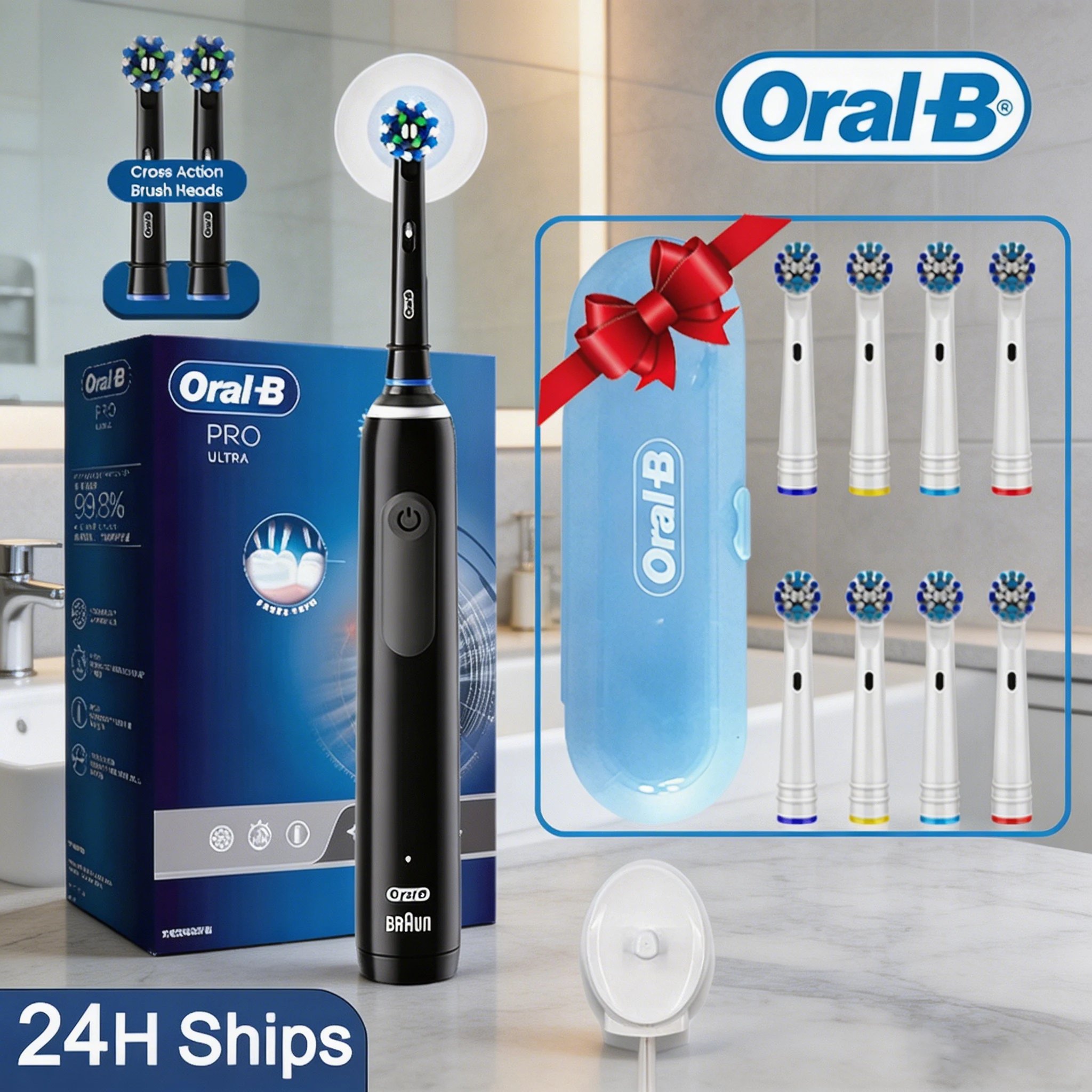 Oral B Pro4 Ultra Sonic Electric Toothbrush Rechargeable Electric Toothbrush for Adults Rotary Cleaning Portable Smart Timer
