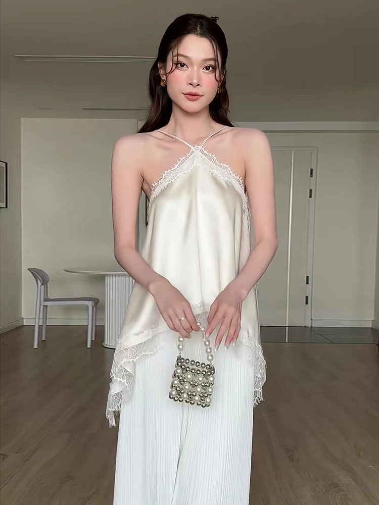 

Elegant Lace Halter Neck Vest Women's Unique Design Beautiful Sexy Top Street Style Distinctive Lovely Strap Vest
