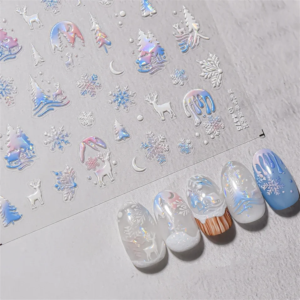 Winter Snowfield Elk Snowflake Christmas Moon Snowball Star Snowland Pine Tree Rhinestone Santa Nail Art Stickers Manicure Decal