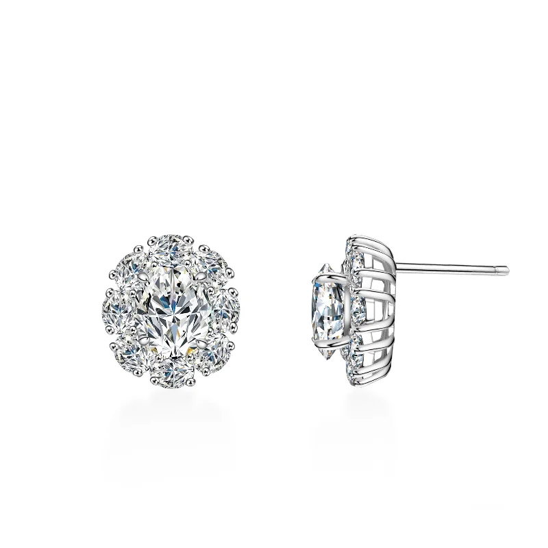

S925 Silver 2 Carat Oval Cut Moissanite Stud Earrings Women Engagement Gift Fine Jewelry