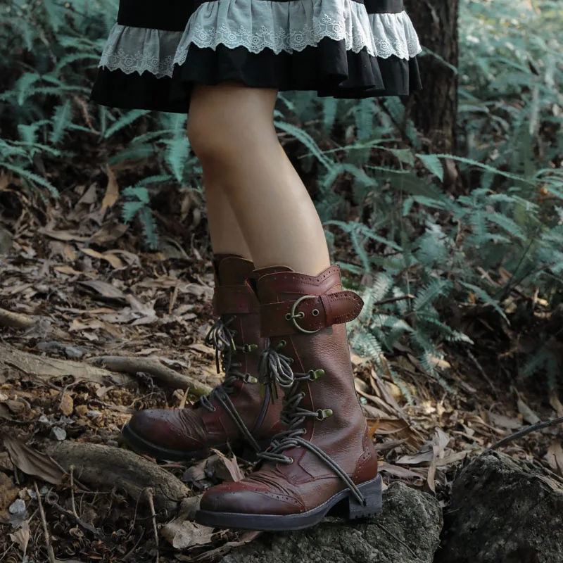 Shaduoy-Vintage Leather Women's Boots  Thick-Sole Martin Boots  Retro Leather Shoes for Women