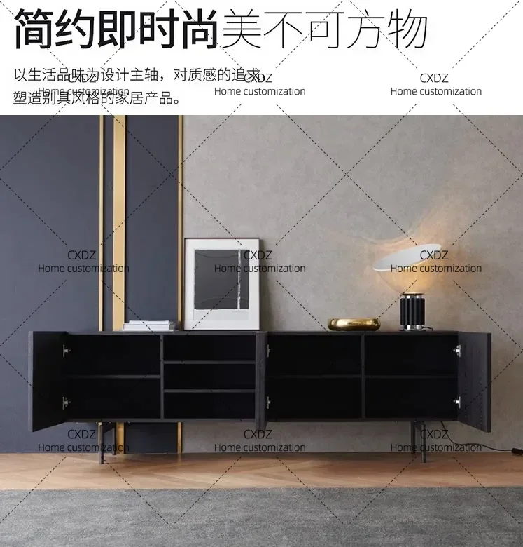XX Retro black oak TV cabinet locker,  custom  meters short cabinet small apartment metal foot black