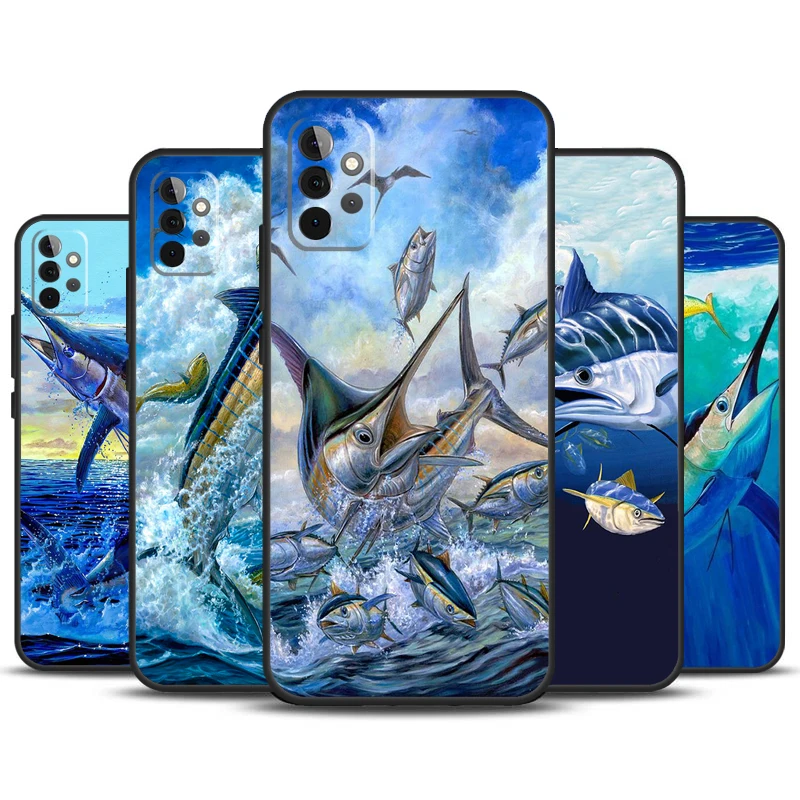 Blue Marlin Painting Case For Samsung Galaxy A54 A34 A24 A14 A51 A71 A12 A32 A52 A72 A13 A33 A53 A25 A15 Cover