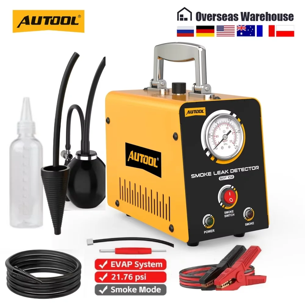 AUTOOL 12V Automotive Smoke Leak Detector Built in Air Pump EVAP Smoke Machine Leak Tester with Pressure Gauge SDT102