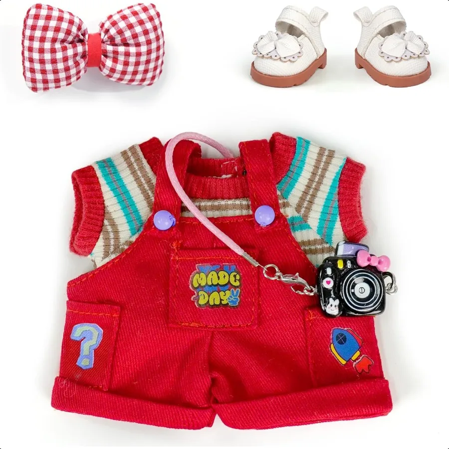 

17cm Doll Clothes Set6 Pcs Outfit Set Cool Style Accories for 17cm Dolls ClothingSweater+Cool Overalls+Small Camera+Shoes NO Do
