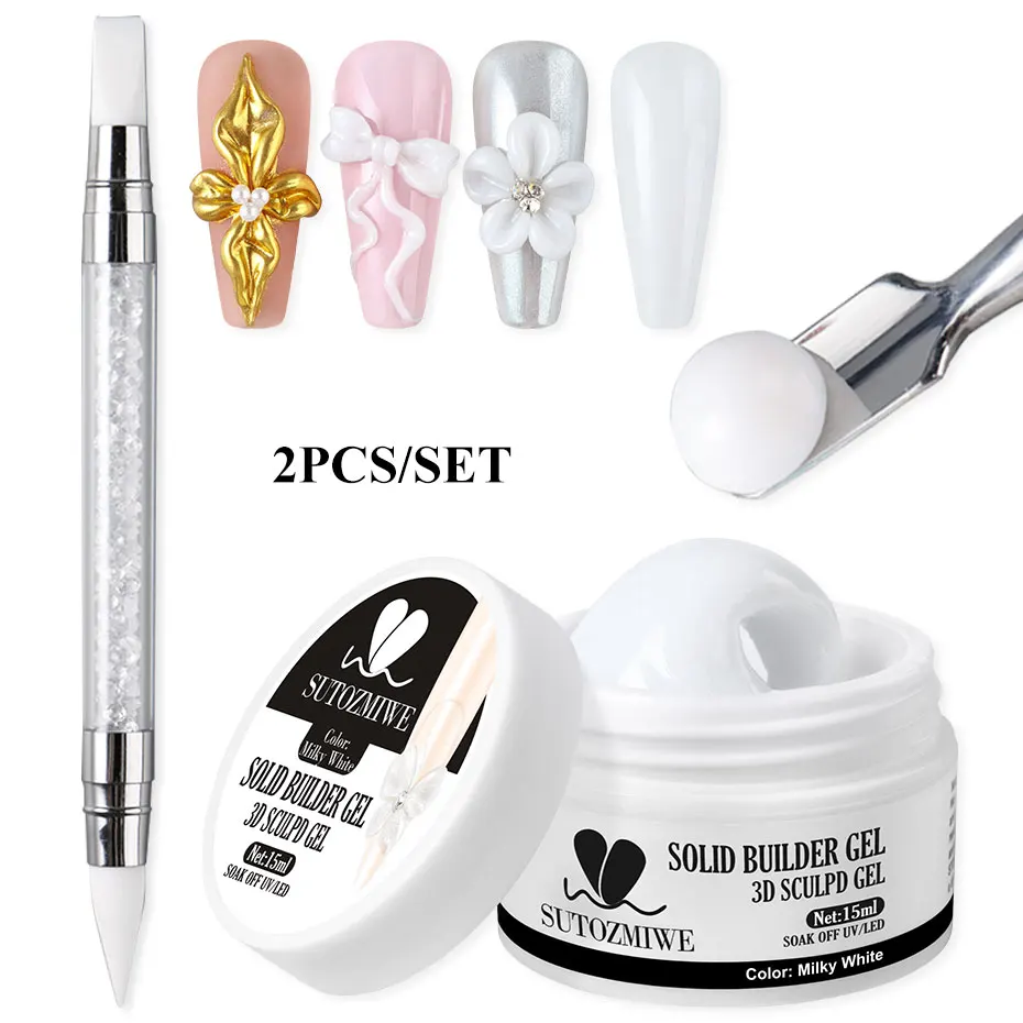 

15 мл молочно-белый твердый скульптурный гель для ногтей с резной ручкой 3D Нелипкий гель для наращивания УФ/светодиодные инструменты для дизайна ногтей