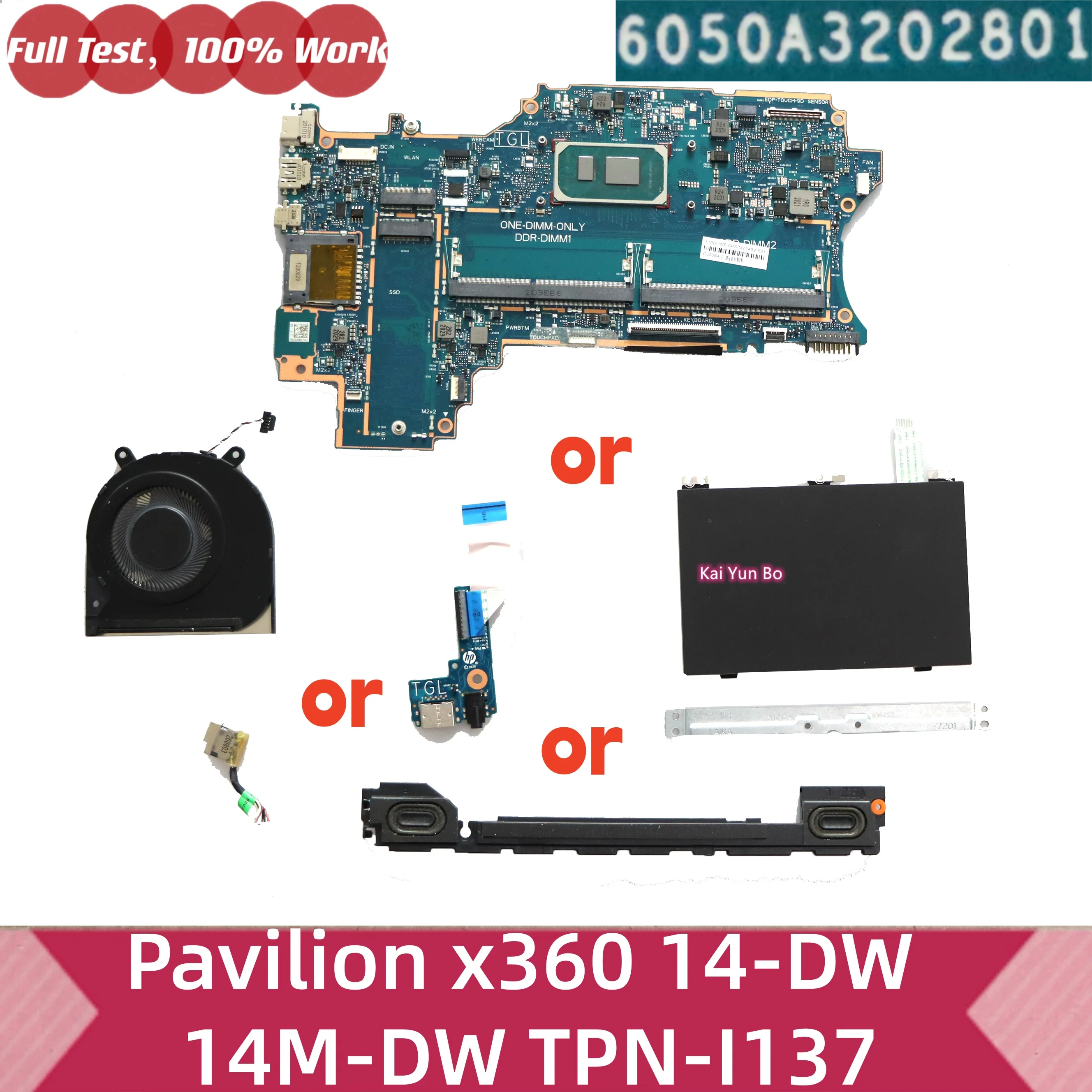 6050A3202801 6033B0079201 6050A3194301 L11631-F25 S25 Placa Base para Laptop HP Pavilion x360 14-DW 14M-DW TPN-I137, Touchpad, Disipador de Calor, Ventilador, Conector de Alimentación DC, Placa de Audio USB, Altavoz