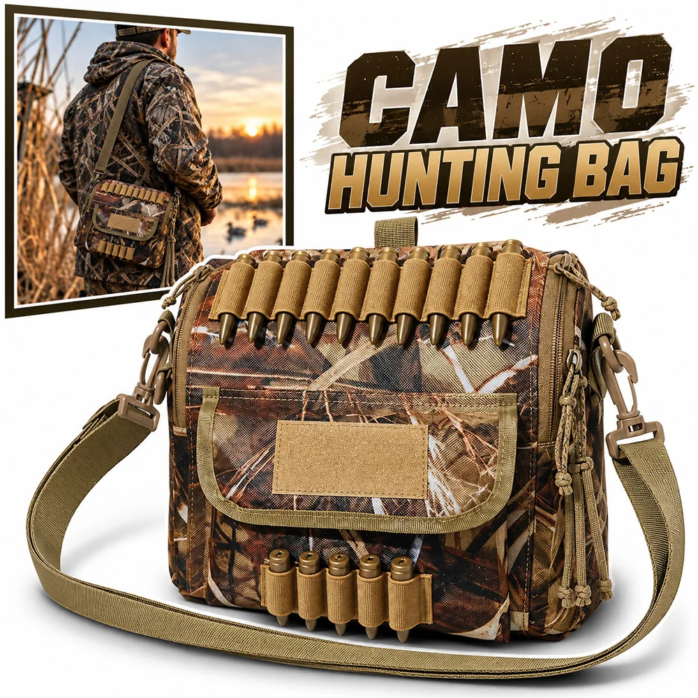Tactical Hunting Shell Bag Large Capacity Camo Utility Ammo Pouch MOLLE Sling Storage Pack for Duck Hunting Shooting Airsoft