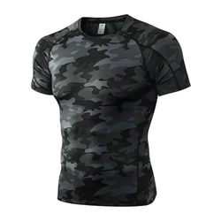 Hight Quality Men's Athletic T-shirts Thermal Short Sleeve Camouflage Cool Compression Shirts Sports Tops Running Gym T-Shirts