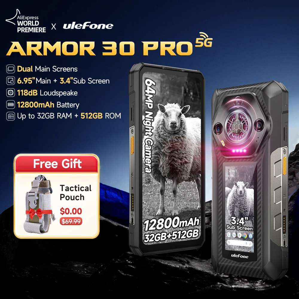 Ulefone Armor 30 Pro 5G Robuuste Telefoon Android Smartphone 6.9" 120Hz 32GB+512GB 12800mAh Nachtcamera 64MP NFC 66W
