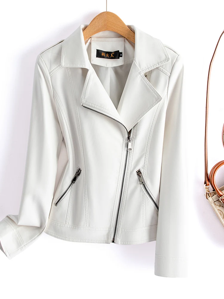 

Ladies' Sheepskin Leather Jacket Motorcycle Style Fashionable Slim Fit Large Size Spring New Arrival Breathable Zipper Closure