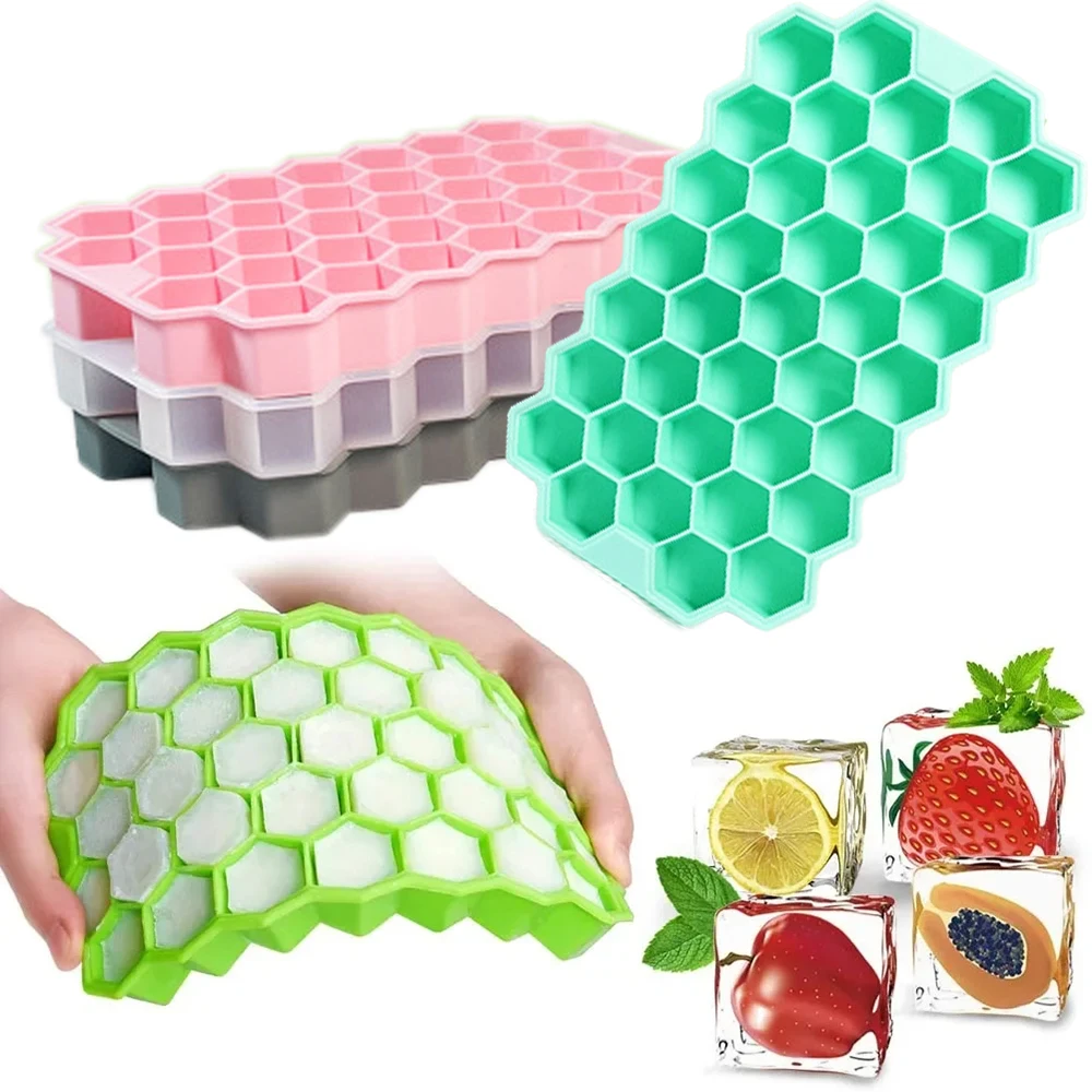 37Grid Eis Tablett Form Lebensmittel Grade Weiche Silikon Eiswürfel Mit Abdeckung Waben Waschbar Und Wiederverwendbare DIY Eismaschine Hause Küche