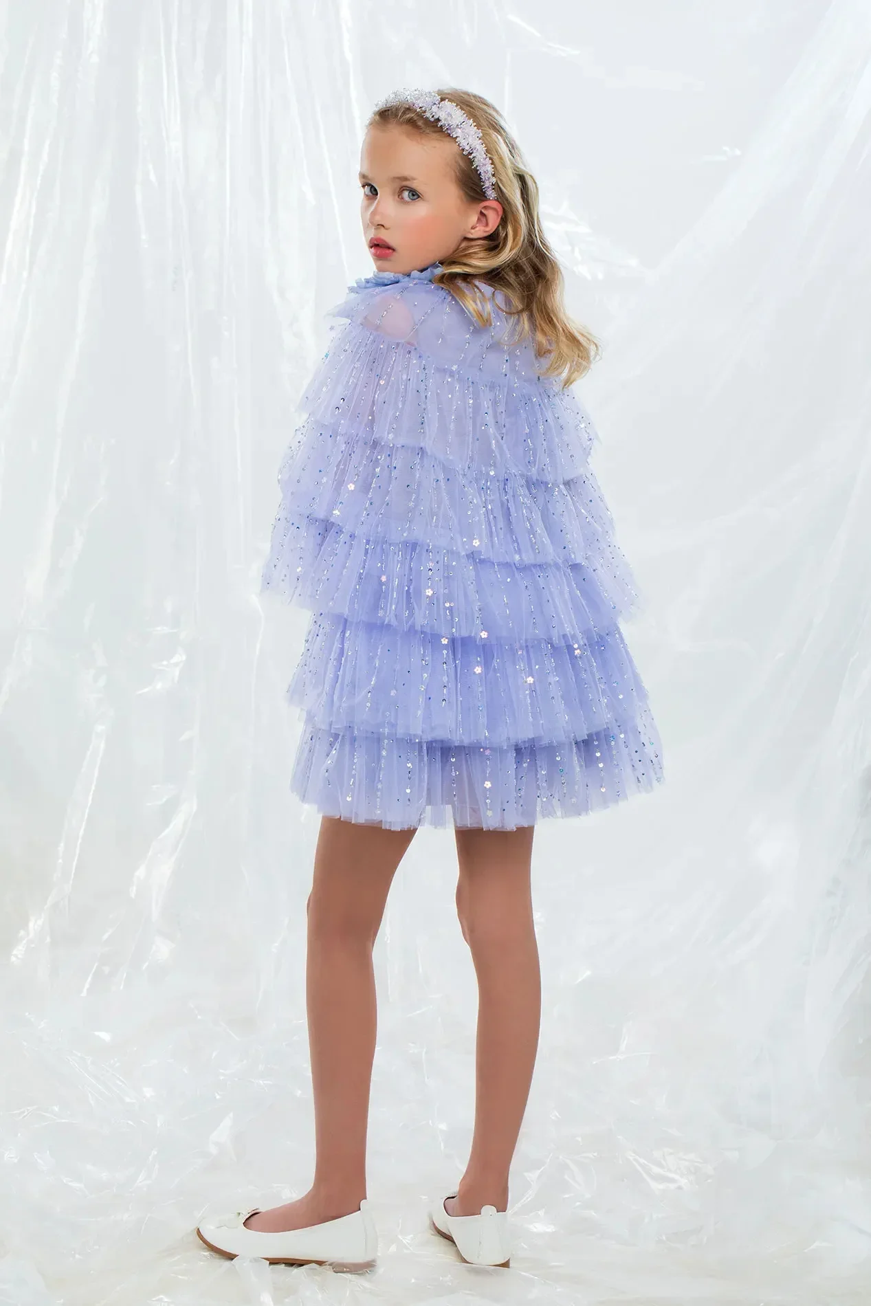 Gaun Gadis Bunga Tulle Renda untuk Pernikahan Payet Gemerlapan Berlapis Bunga Gadis Kecil Pemotretan Gaun Pesta Ulang Tahun Disesuaikan