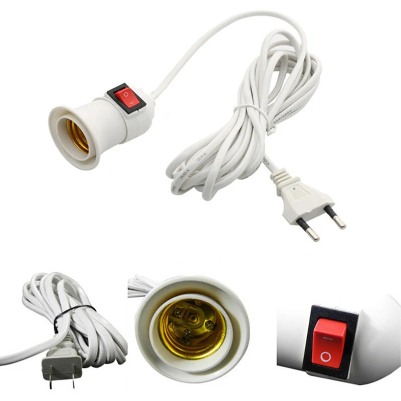 Cabo de Alimentação AC Cabo, E27 Bases Lâmpada LED, Suporte do soquete, Plug UE, Interruptor Fio para Lâmpada Pendente, Hanglamp, 4m, 1Pc