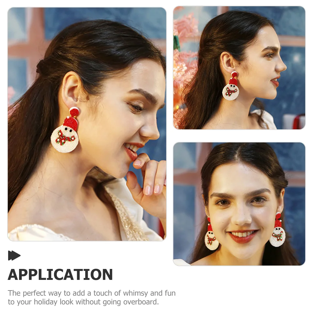 

1Pair Snowman Ear Studs Christmas Earrings Lightweight Shiny Bead Jewelry Elegant Festival Accessory Ear Studs