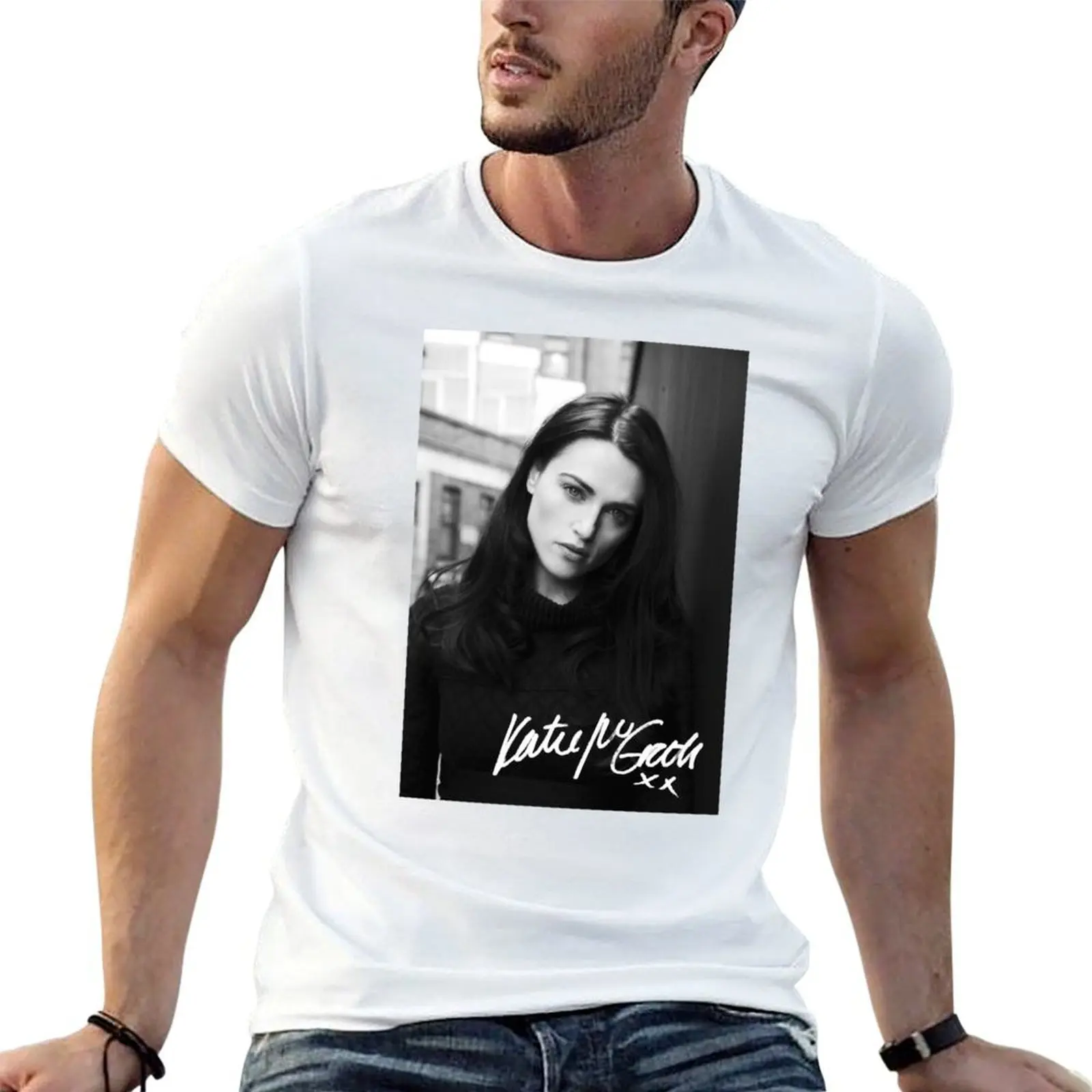 

Katie McGrath | Black and White T-Shirt t shirt man plain man t shirts cotton T-Shirt