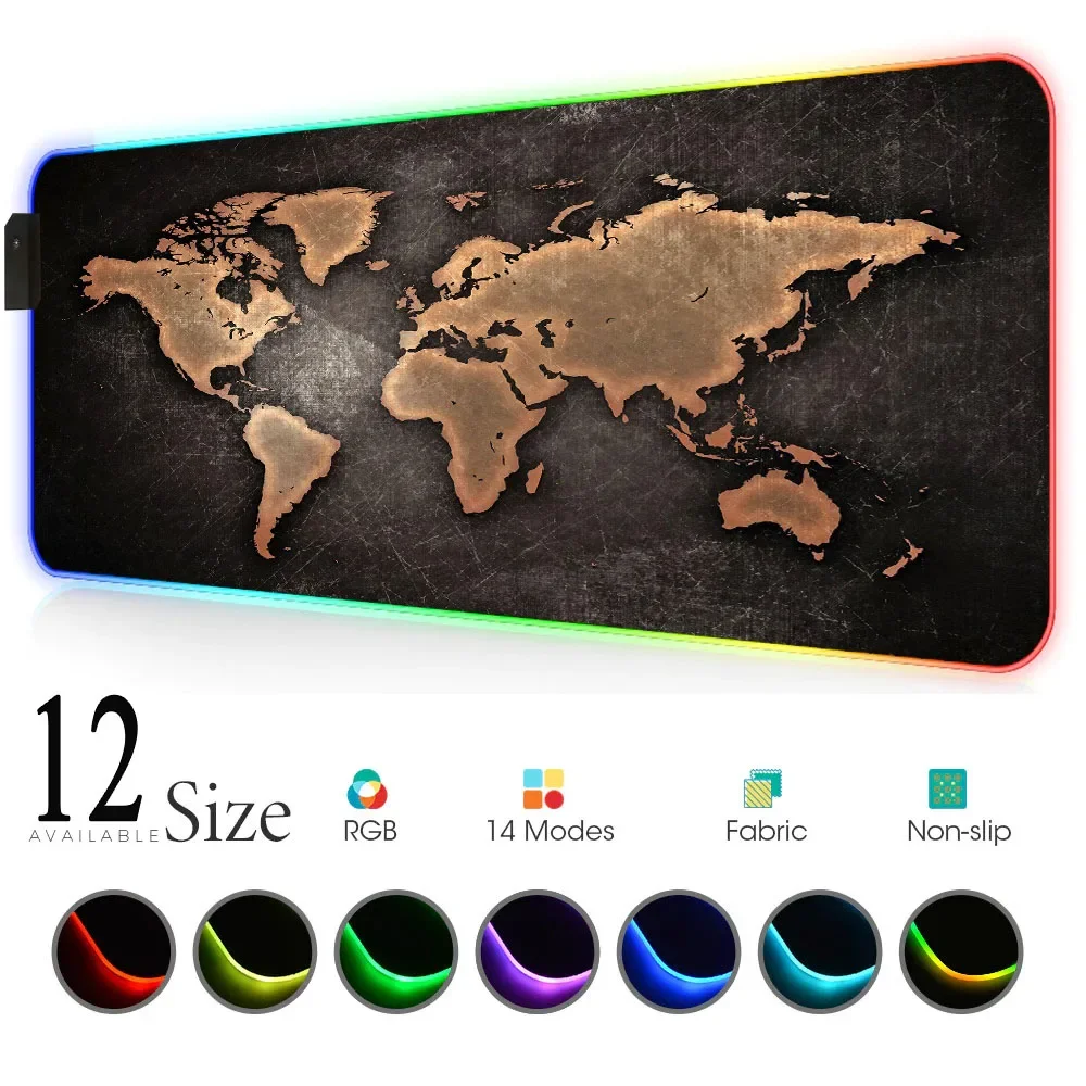 

World Map Mouse Pad Gaming Mouse Mat Mousepad Rgb Gamer Accessories Led Mats Keyboard Pad Backlit Mat Game Laptop Desktop Mat