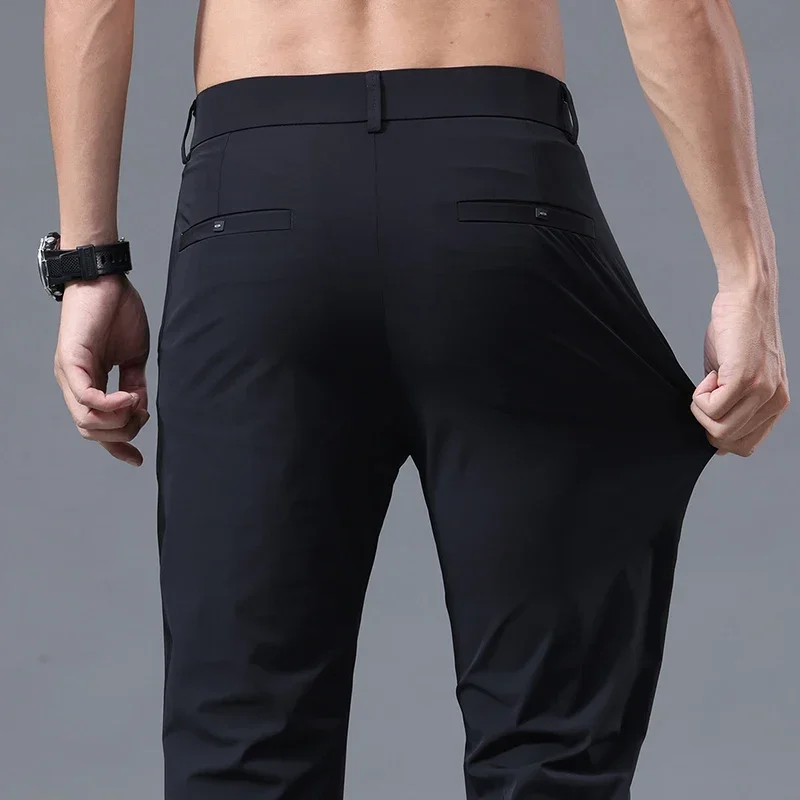 Stretch Soft Pants for Men Summer Thin Elastic Waist Business Fashion Korean Slim Casual Formal Trousers Male Brand Clothes