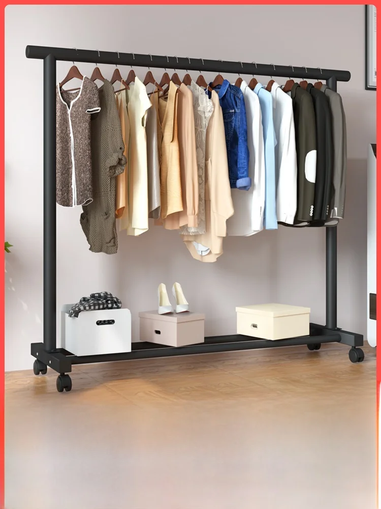 Clothes Hanger Floor Bedroom Home Folding Clothes Hanger Balcony Storage Single and Double Rod Clothes Pole Hanging Clothes Rack 