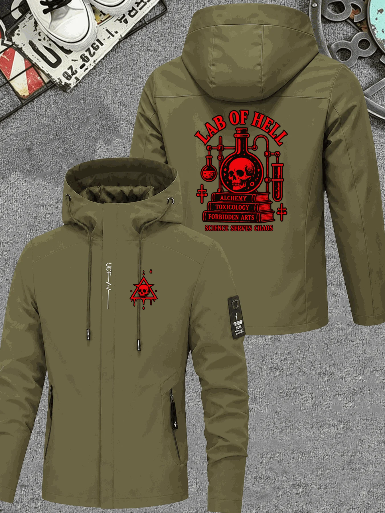 Men Hooded Jacket Hel Of Alche - Windbreaker Men Zip 评论和价格
