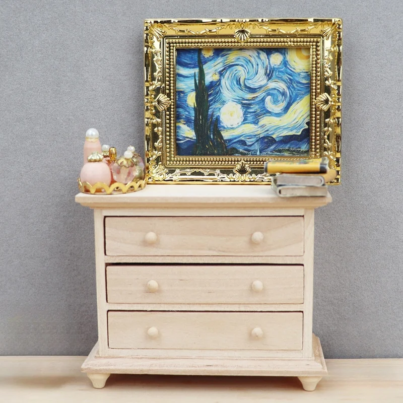 1:12 Dollhouse Miniature Storage Drawer Cabinet Locker Bedside Table Furniture Model Decor Toy Doll House Accessories