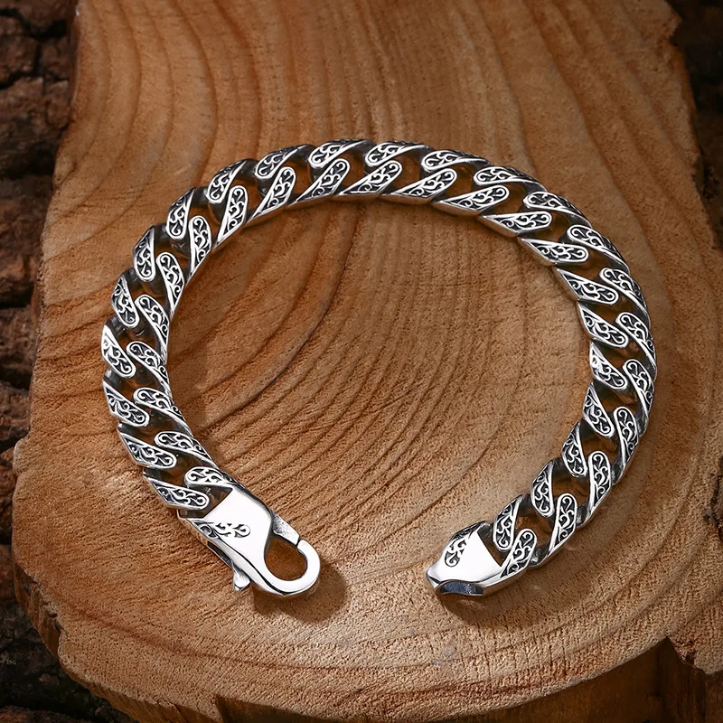 

domineering tangca pattern thick bracelet for men and women trendyy thai silver retro distressed personalized jewelry