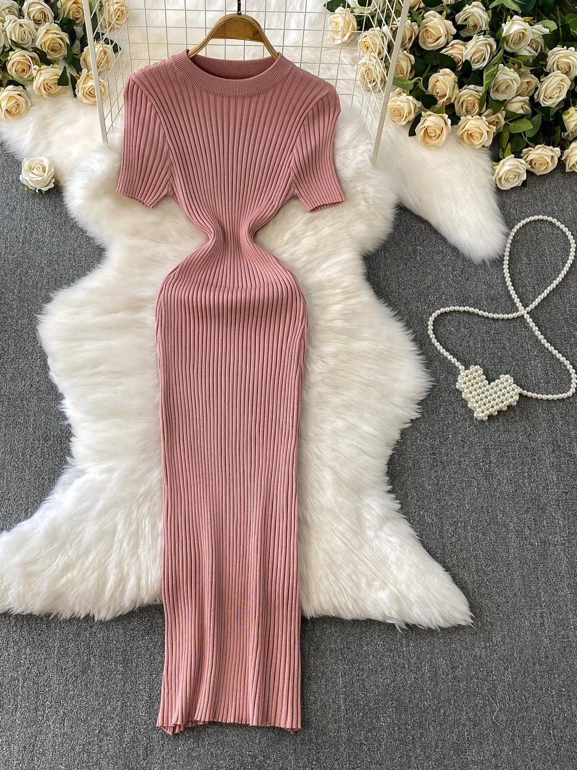 Coreano sle redondo ne malha dr feminino verão fino ajuste elástico emagrecimento base camada saia cintura alta comprimento médio