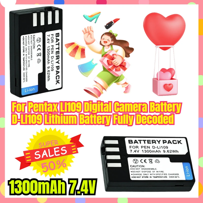 

1300mAh 7.4V Suitable for Pentax LI109 Digital Camera Battery D-LI109 Lithium Battery Fully Decoded