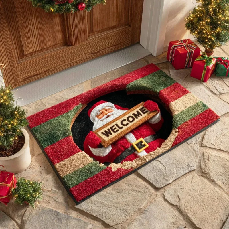 VIKAMA Xmas 3D Santa Claus Welcome Doormat Funny Cartoon Front Door Rug Entryway Porch Holiday Floor Mat Home Decoration 2027