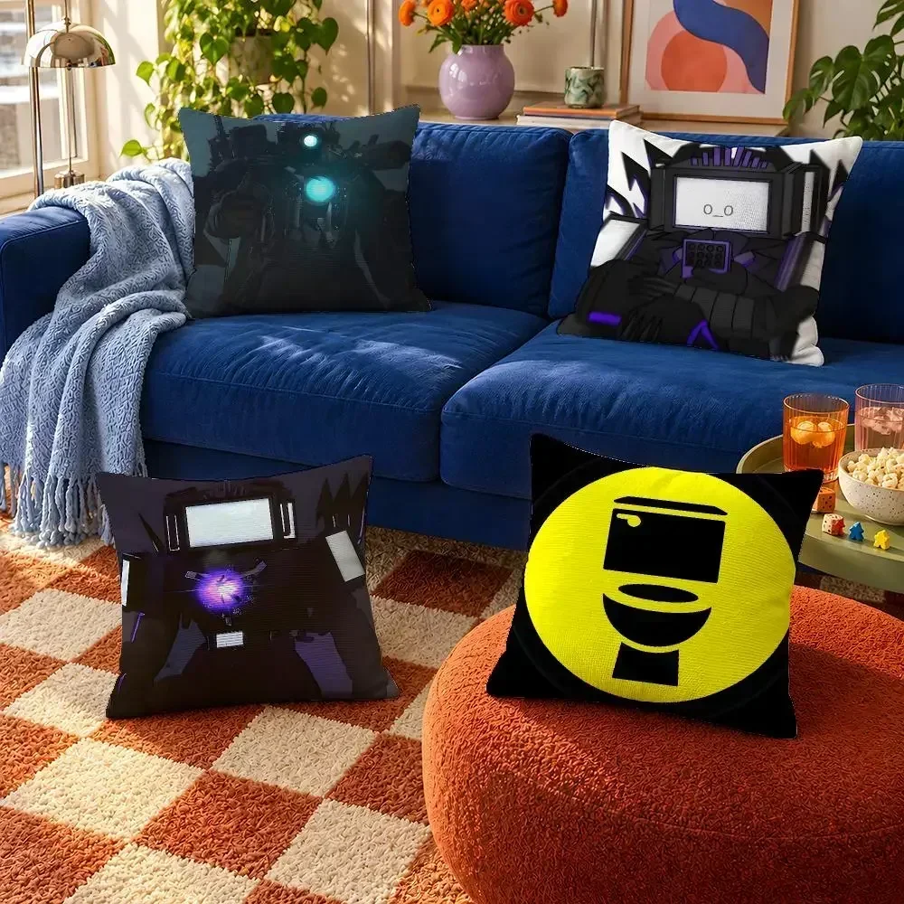 Cartoon Skibidi Toilet Titan TV Man TTVM Cushion Cover Throw Pillow Soft Short Plush Cozy Colorfast For Sofa Bedroom Home Decor