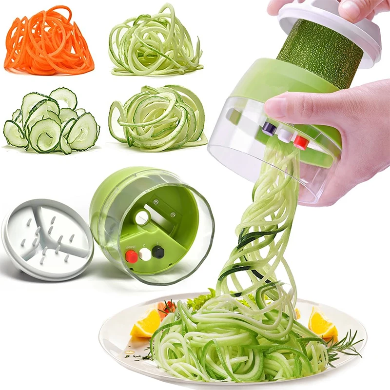 LMETJMA 4 in 1 Vegetable Spiralizer Slicer Adjustable Mandoline Spiral Cutter Handheld Veggies Noodles Zucchini Spaghetti Maker