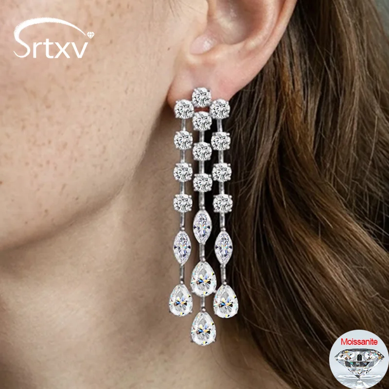 Full Test Passed D Moissanite Drop Earrings For Women Girls S925 Silver Luxury Wedding Bride Party Lab Diamond Ear Jewelry Gifts